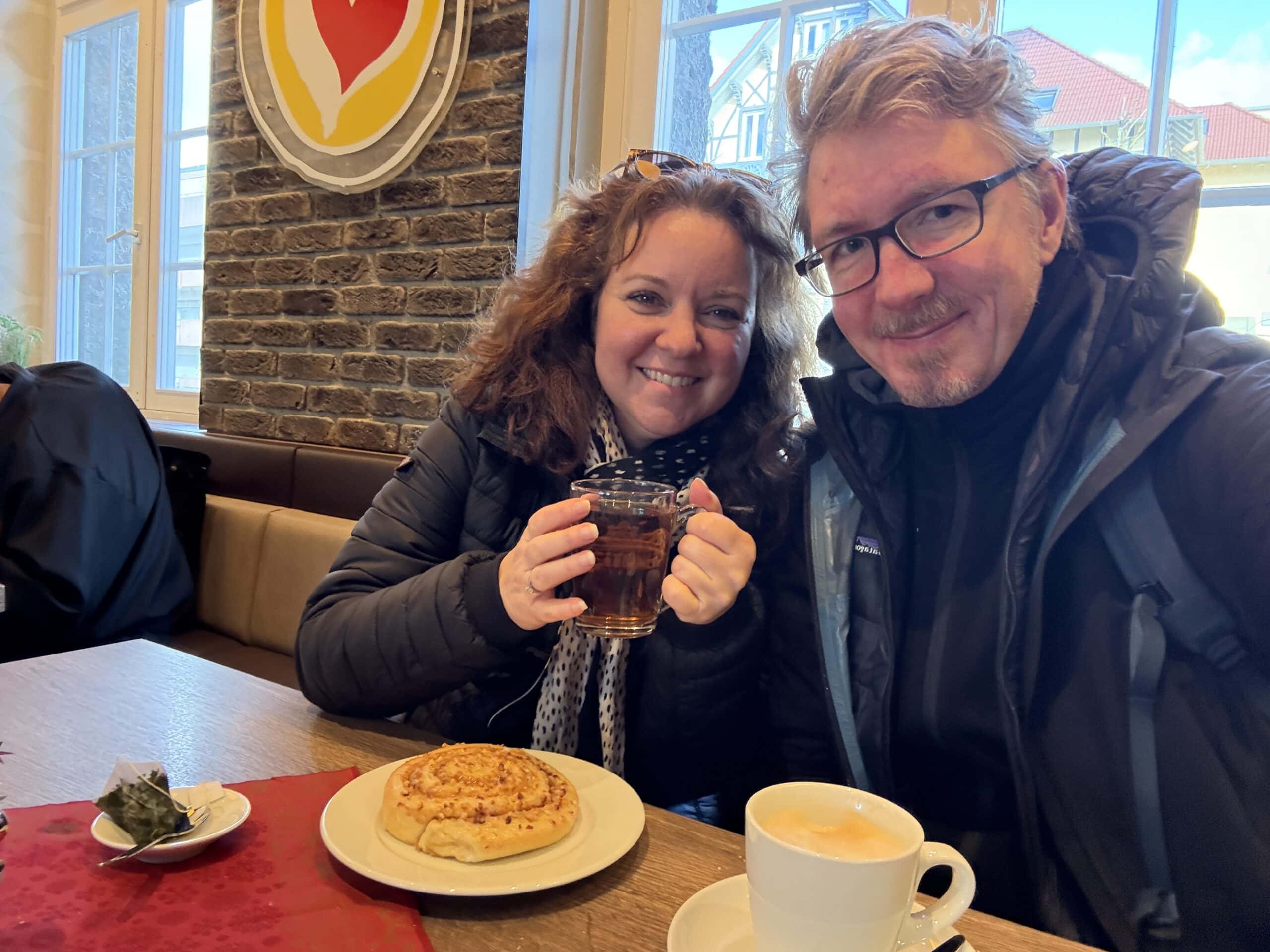 Cate and Aaron in cafe