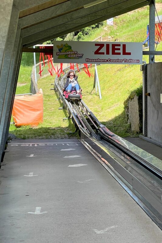 Cate riding the Hasenhorn alpine coaster 